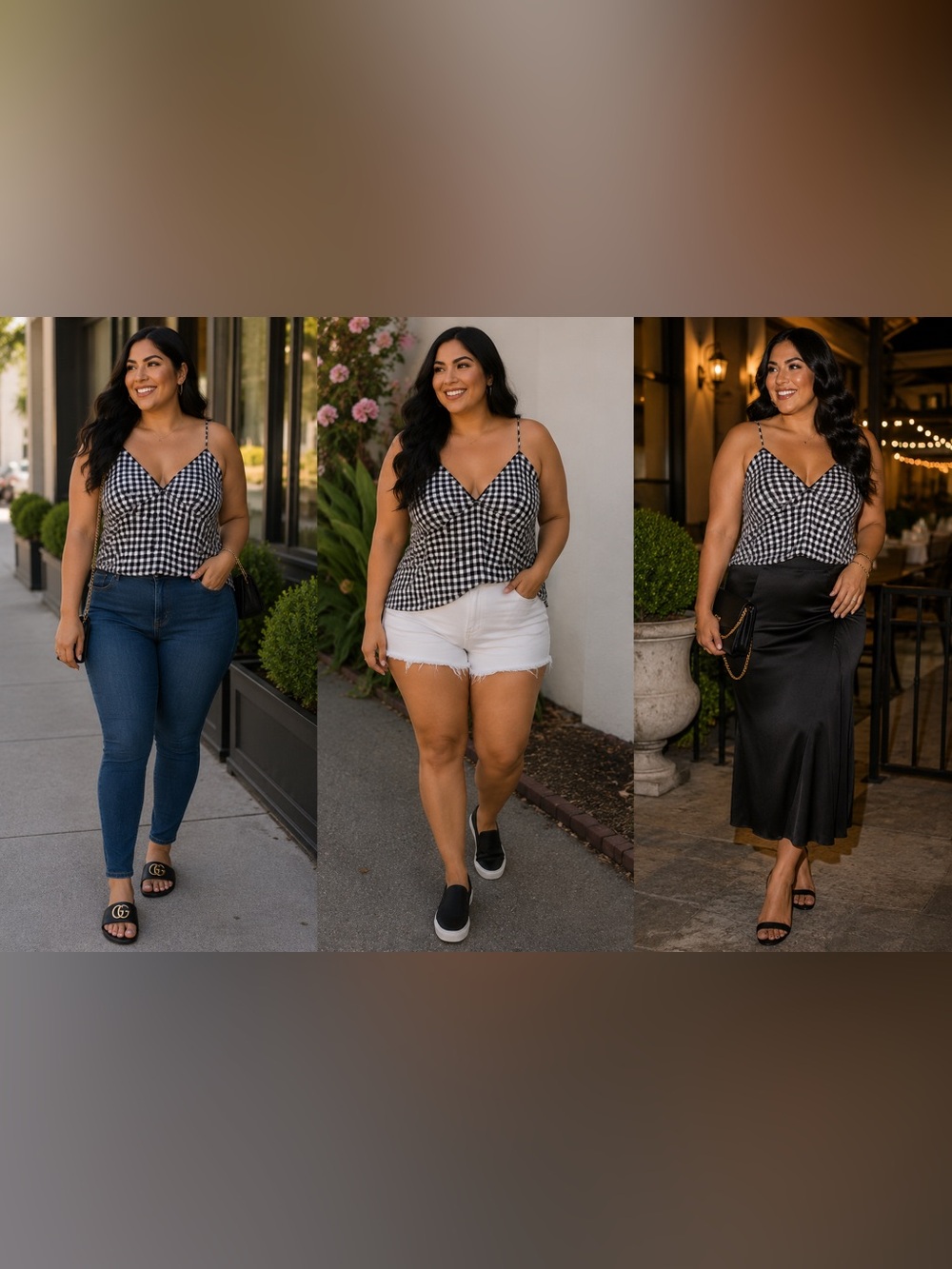 Black & White Gingham Spaghetti Strap Cami Top 90s Y2K Style